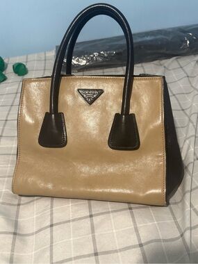 Prada Two-Way Bag Calfskin Khaki Black